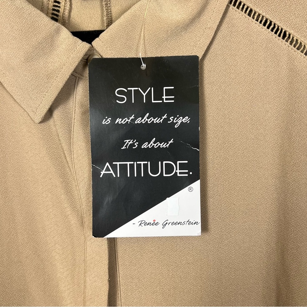 Attitudes by Renee | Tan Button Down Shirt‎ - Picture 4 of 11